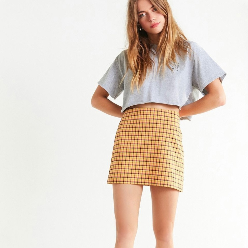 Urban Outfitters Uo Gretchen‎ Plaid Mini Skirt in Yellow Size M - Picture 2 of 4